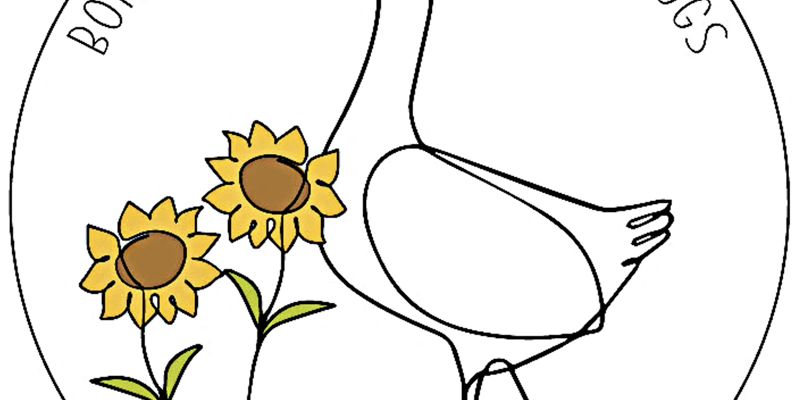 a goose with sunflowers in a circle